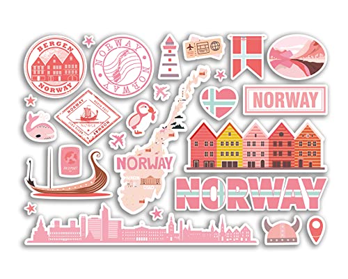 A5 Aufkleberbogen Norwegen Rosa Sehenswürdigkeiten Vinyl Aufkleber - Norwegische Karte Flughafen Skyline Flagge Reise Urlaub Land Stadt Ästhetik #80374 von DV DESIGN