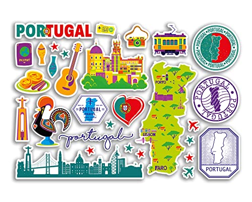 A5 Aufkleberbogen Portugal Sehenswürdigkeiten Vinyl Aufkleber – helle portugiesische Karte Flughafen Skyline Flagge Reisen Urlaub Land Stadt Ästhetik #80406 von DV DESIGN