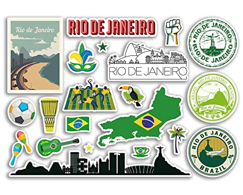 A5 Aufkleberbogen Rio de Janeiro Sehenswürdigkeiten Vinyl Aufkleber – Brasilien Flughafen Briefmarken Skyline Flagge Reise Urlaub Scrapbooking Stadt Gepäck #79116 von DV DESIGN