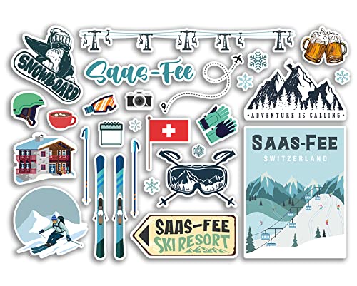 A5 Aufkleberbogen SAAS-Fee Vinyl Aufkleber - Schweiz Skigebiet Berge Snowboard Urlaub Flagge Reise Schneesport Gepäck Scrapbooking #79059 von DV DESIGN