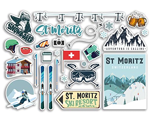 A5 Aufkleberbogen St Moritz Vinyl Aufkleber - Schweiz Schweizer Skigebiet Berge Snowboard Urlaub Flagge Reise Schnee Sport Gepäck Scrapbooking #79056 von DV DESIGN