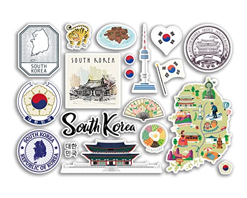 A5 Aufkleberbogen Südkorea Vinyl Aufkleber - Landzeichen Urlaubsstempel Sommerkarte Flagge Reise Stadt Gepäck Scrapbooking #79023 von DV DESIGN