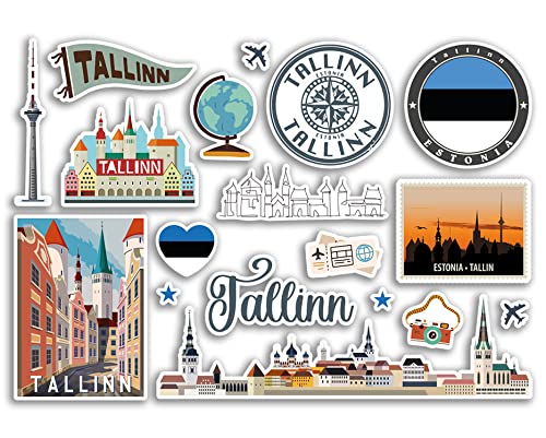 A5 Aufkleberbogen Tallinn Sehenswürdigkeiten Vinyl Aufkleber – Estland Flughafen Briefmarken Skyline Flagge Karte Reise Urlaub Scrapbooking Stadt Gepäck #79134 von DV DESIGN