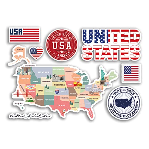 A5-Aufkleberbogen Vinyl-Aufkleber – USA Amerika Sehenswürdigkeiten Karte Flagge Land Urlaub Reisen #78475 von DV DESIGN