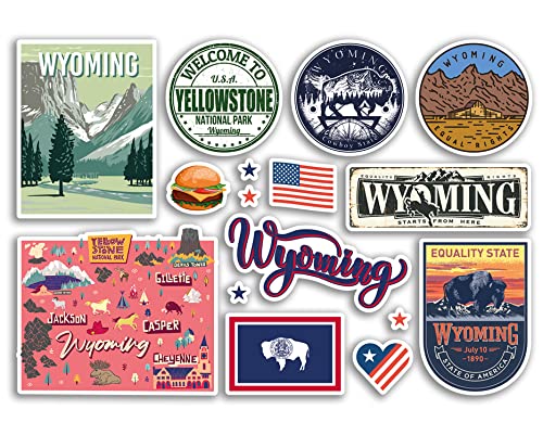 A5 Aufkleberbogen Wyoming Sehenswürdigkeiten Vinyl Aufkleber – Amerika Staaten USA Amerikanische Flughafen Briefmarken Skyline Flagge Karte Reise Urlaub Scrapbooking Stadt Gepäck #79200 von DV DESIGN