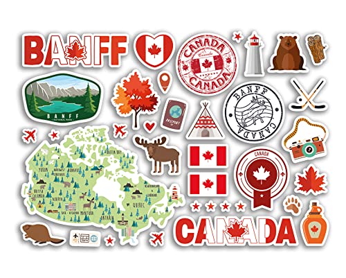 A5 Stickerbogen Banff Landmarks Vinyl Aufkleber – Kanada Kanada Kanada Briefmarken Skyline Flagge Reise Urlaub Karte Stadt Scrapbook Ästhetisch #80498 von DV DESIGN