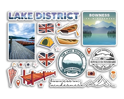 A5 Stickerbogen Bowness on Windermere Vinyl Aufkleber – Lake District Cumbria Skyline Flagge Reise Urlaub UK GB England Scrapbook #81068 von DV DESIGN