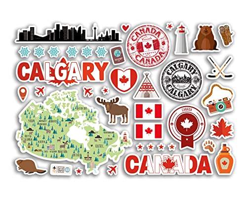 A5 Stickerbogen Calgary Sehenswürdigkeiten Vinyl Aufkleber – Kanada Kanada Kanada Briefmarken Skyline Flagge Reise Urlaub Karte Stadt Scrapbook Ästhetisch #80505 von DV DESIGN