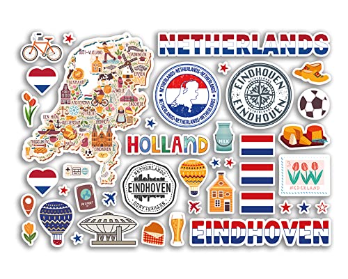 A5 Stickerbogen Eindhoven Sehenswürdigkeiten Vinyl Aufkleber – Niederlande Niederlande Niederlande Briefmarken Skyline Flagge Reise Urlaub Stadt Scrapbook Ästhetisch #80478 von DV DESIGN