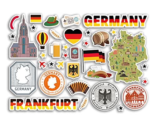 A5 Stickerbogen Frankfurt Sehenswürdigkeiten Vinyl Sticker - Deutschland Deutsche Briefmarken Skyline Flagge Karte Reise Urlaub Stadt Scrapbook Ästhetisch #80457 von DV DESIGN