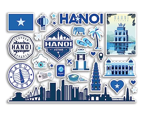 A5 Stickerbogen Hanoi Sehenswürdigkeiten Vinyl Aufkleber – Blau Vietnam Strand Flughafen Briefmarken Skyline Scrapbook Reise Urlaub Stadt Gepäck #80778 von DV DESIGN