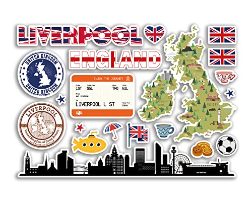 A5 Stickerbogen Liverpool Wahrzeichen Vinyl Aufkleber – Rustikale Briefmarken Skyline Flagge Karte Reise Urlaub Stadt UK GB England Ästhetisch #80437 von DV DESIGN