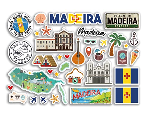 A5 Stickerbogen Madeira Sehenswürdigkeiten Vinyl Aufkleber – Portugal Strand Flughafen Briefmarken Skyline Flagge Reise Urlaub Städte Reise Gepäck #80288 von DV DESIGN