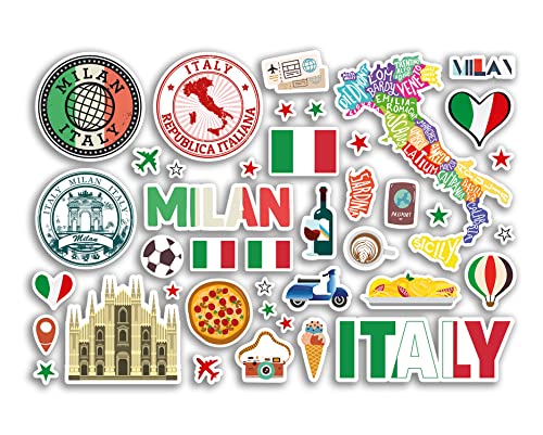 A5 Stickerbogen Mailand Sehenswürdigkeiten Vinyl Aufkleber – Italien Italienische Briefmarken Skyline Flagge Karte Reise Reise Urlaub Stadt Scrapbook Ästhetisch #80482 von DV DESIGN