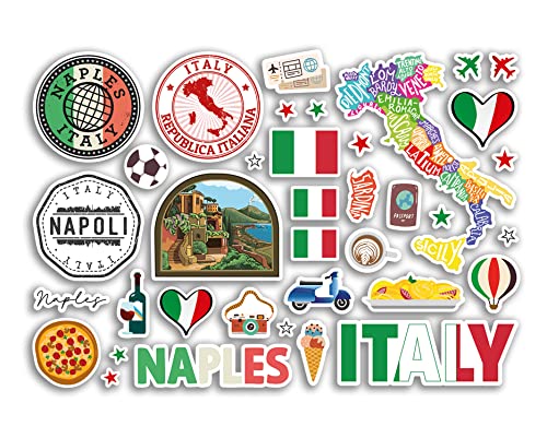 A5 Stickerbogen Neapel Sehenswürdigkeiten Vinyl Aufkleber – Italien Napoli Briefmarken Skyline Flagge Karte Reise Urlaub Stadt Scrapbook Ästhetisch #80483 von DV DESIGN