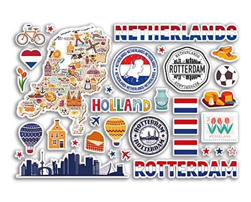 A5 Stickerbogen Rotterdam Sehenswürdigkeiten Vinyl Aufkleber – Niederlande Niederlande Niederlande Briefmarken Skyline Flagge Reise Urlaub Stadt Scrapbook Ästhetisch #80472 von DV DESIGN