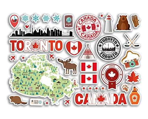 A5 Stickerbogen Toronto Sehenswürdigkeiten Vinyl Aufkleber – Kanada Kanada Kanada Briefmarken Skyline Flagge Reise Urlaub Karte Stadt Scrapbook Ästhetisch #80502 von DV DESIGN