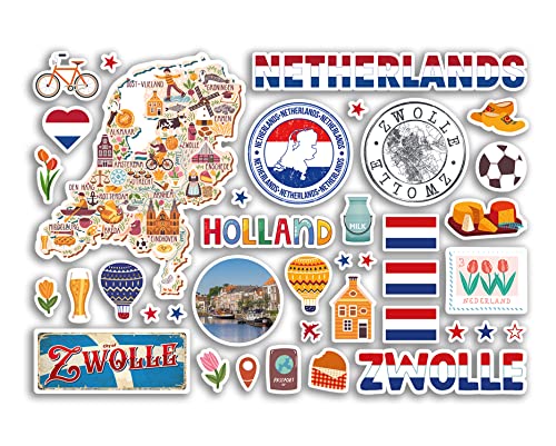 A5 Stickerbogen Zwolle Sehenswürdigkeiten Vinyl Aufkleber – Niederlande Niederlande Niederlande Briefmarken Skyline Flagge Karte Reise Urlaub Stadt Scrapbook Ästhetisch #80480 von DV DESIGN
