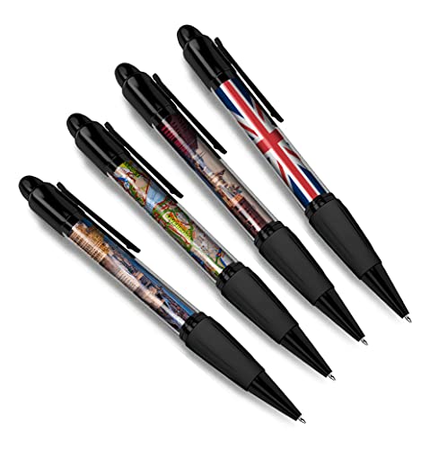 DV DESIGN Set mit 4 schwarzen Liverpool Kugelschreibern – Merseyside Stadtflagge Karte England Urlaub Reisen Freunde Jungen Mädchen Herren Frauen Thema Stift #79505 von DV DESIGN