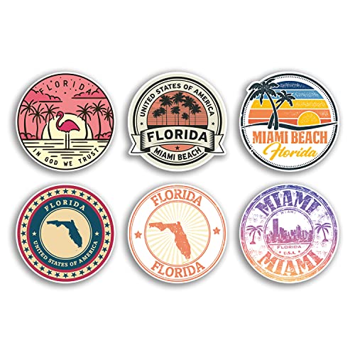 Florida-Vinyl-Aufkleber, Miami, US-Staat, Amerika, Reisekarte, Flagge, Urlaubsgepäck, 6 Stück von DV DESIGN