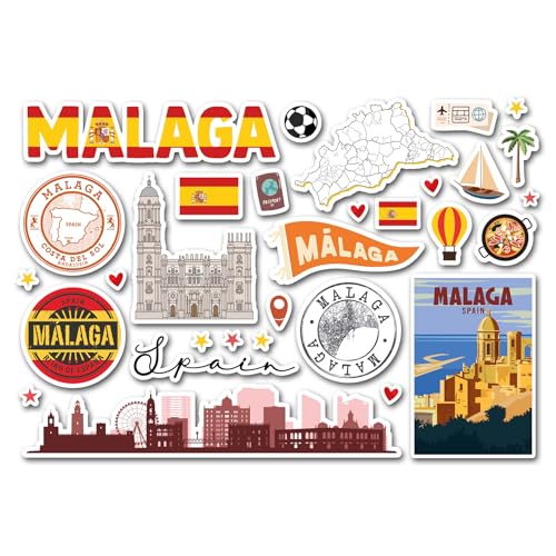 Malaga Malaga Vinyl-Aufkleber, A5, Motiv: Malaga, Spanien, Stadtkarte, Stempel, Skyline, Flagge, Reisen, Urlaub, Scrapbook, ästhetisch, #83000 von DV DESIGN