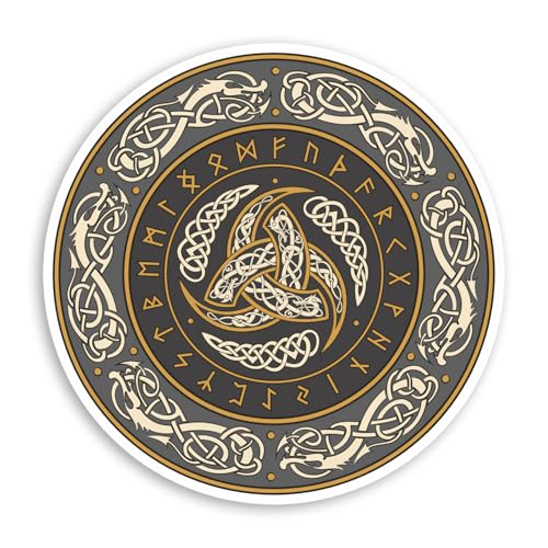 Odin 70868 Vinyl-Aufkleber mit Dreifachhorn-Runen-Symbol, 10 cm, keltischer goldener Aufkleber, 2 Stück von DV DESIGN
