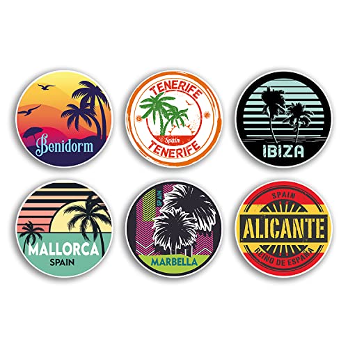 Vinyl-Aufkleber, Spanien, Marbella, Mallorca, Ibiza, Teneriffa, Alicante, Land, Stadt, Reisekarte, Flagge, Urlaubsgepäck, 6 Stück Vinyl-Aufkleber, Spanien, Marbella, Mallorca, Ibiza, Teneriffa, Alicante, Land, Stadt, Reisekarte, Flagge, Urlaubsgepäck, 6 Stück von DV DESIGN