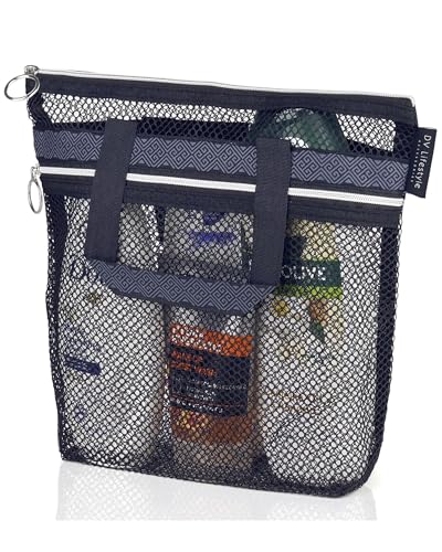 Duschkorb aus Netzstoff, schnelltrocknend, 25.9x25.1 cm, mit Reißverschluss und 2 Taschen, tragbar, leicht, Reisen oder Camping, Schwarz von DV Lifestyle