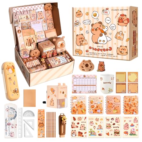 DVDGSC Capybara Schreibwaren Set für Kinder: Süßes Capybara Federmäppchen Aesthetic mit Stiften Capybara Sticker Radiergummi Spitzer Mehr - Kapibara Schulsachen Stationery Set Geschenk DVDGSC Capybara Schreibwaren Set für Kinder: Süßes Capybara Federmäppchen Aesthetic mit Stiften Capybara Sticker Radiergummi Spitzer Mehr - Kapibara Schulsachen Stationery Set Geschenk von DVDGSC