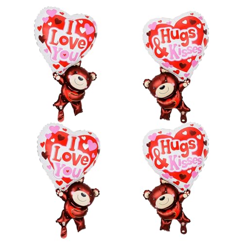 DVOFU 4 Stück Valentinstag Love You Teddybären Folienballon Herzform Folienballons Valentinstag Dekorationen Ballon für Hochzeit Jahrestag Party DVOFU 4 Stück Valentinstag Love You Teddybären Folienballon Herzform Folienballons Valentinstag Dekorationen Ballon für Hochzeit Jahrestag Party von DVOFU