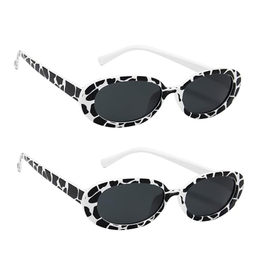 DVOFU Sonnenbrille mit Kuhmuster, modisch, niedlich, kleiner Rahmen, Foto-Requisiten, oval, gepunktet, für Damen, Party, Cosplay, 2 Stück DVOFU Sonnenbrille mit Kuhmuster, modisch, niedlich, kleiner Rahmen, Foto-Requisiten, oval, gepunktet, für Damen, Party, Cosplay, 2 Stück von DVOFU