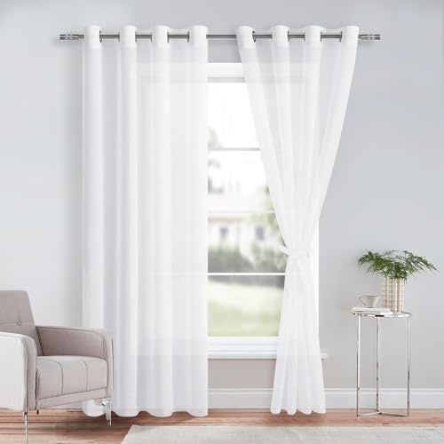 DWCN 2er Set Sheer Voile Vorhänge mit Ösen Transparente Gardinen für Schlafzimmer Kinderzimmer Wohnzimmer, Weiß, 225x140cm(HxB) von DWCN