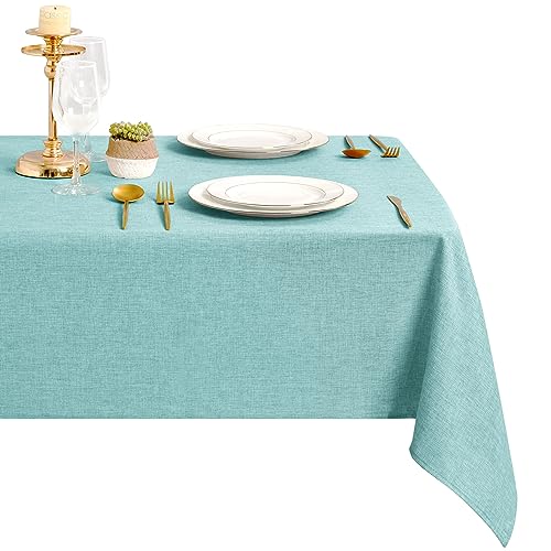 DWCN Aqua Tischdecke Leinenoptik Abwaschbar Tischwäsche Wasserabweisend Tischtuch für Esszimmer, Garten, Party, Hochzeiten oder Haushalt,135x220cm von DWCN