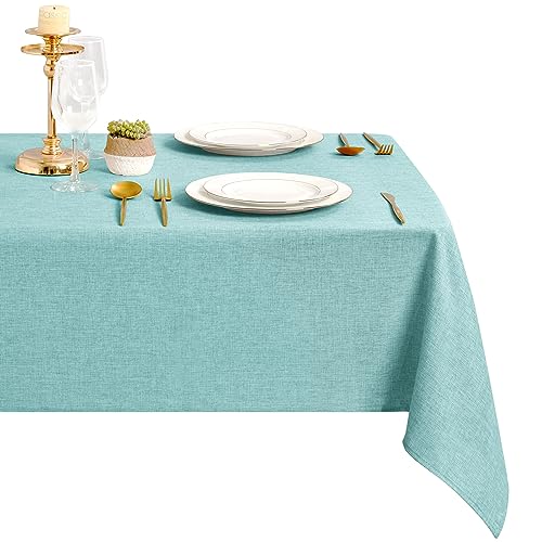 DWCN Aqua Tischdecke Leinenoptik Abwaschbar Tischwäsche Wasserabweisend Tischtuch für Esszimmer, Garten, Party, Hochzeiten oder Haushalt,160x320cm von DWCN