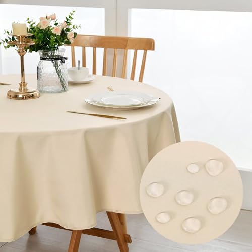 DWCN Beige Tischdecke,Rund 180cm,Fleckschutz Abwaschbar Tischwäsche Wasserdicht Tischtuch für Esszimmer,Garten,Party,Hochzeiten oder Haushal von DWCN