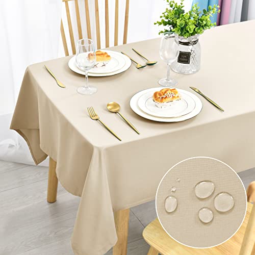 DWCN Beige Tischdecke 110x110cm Fleckschutz Abwaschbar Tischwäsche Wasserdicht Tischtuch für Esszimmer, Garten, Party, Hochzeiten oder Haushalt von DWCN