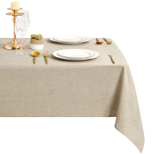 DWCN Beige Tischdecke Leinenoptik Abwaschbar Tischwäsche Wasserabweisend Tischtuch für Esszimmer, Garten, Party, Hochzeiten oder Haushalt,135x160cm von DWCN