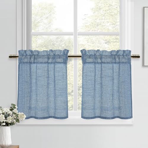 DWCN Blau Scheibengardinen Modern Vorhänge Leinenoptik Kurzgardine Halbtransparente 2 Stück H45xB60cm Fenstervorhänge für Küchengardinen Landhaus Schrankvorhang Wohnzimmer Bistrogardine Wohnwagen DWCN Blau Scheibengardinen Modern Vorhänge Leinenoptik Kurzgardine Halbtransparente 2 Stück H45xB60cm Fenstervorhänge für Küchengardinen Landhaus Schrankvorhang Wohnzimmer Bistrogardine Wohnwagen von DWCN