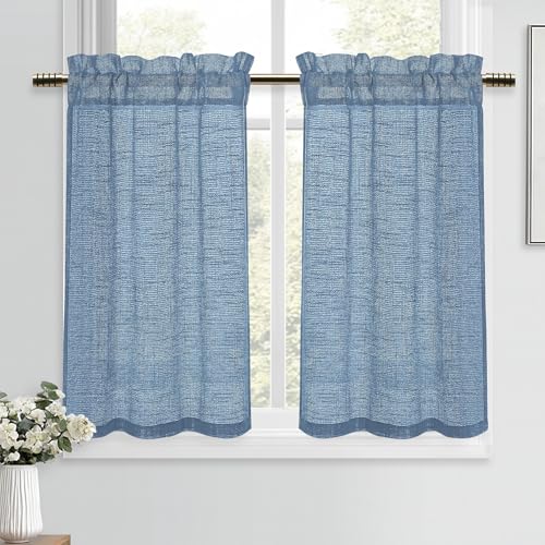 DWCN Blau Scheibengardinen Modern Vorhänge Leinenoptik Kurzgardine Halbtransparente 2 Stück H90xB60cm Fenstervorhänge für Küchengardinen Landhaus Schrankvorhang Wohnzimmer Bistrogardine Wohnwagen DWCN Blau Scheibengardinen Modern Vorhänge Leinenoptik Kurzgardine Halbtransparente 2 Stück H90xB60cm Fenstervorhänge für Küchengardinen Landhaus Schrankvorhang Wohnzimmer Bistrogardine Wohnwagen von DWCN