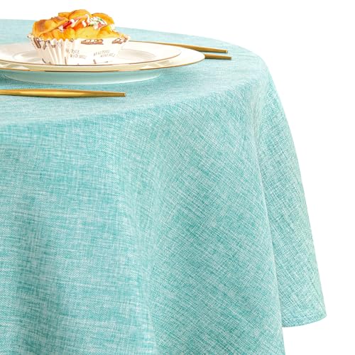 DWCN Blau Tischdecke Rund 180cm，Tischdecke Leinenoptik Abwaschbar Tischdecke Outdoor Tischdecke Wetterfest Tischwäsche für Esszimmer, Garten, Party, Hochzeiten, Haushalt Wohnzimmer, Balkon von DWCN