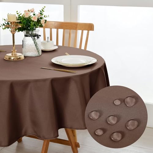 DWCN Braun Tischdecke,Rund 140cm,Fleckschutz Abwaschbar Tischwäsche Wasserdicht Tischtuch für Esszimmer,Garten,Party,Hochzeiten oder Haushal von DWCN