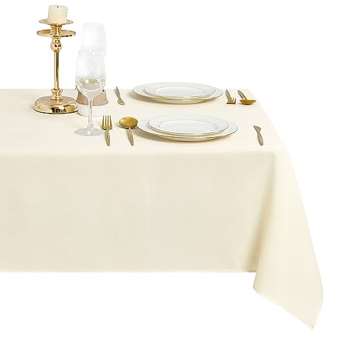 DWCN Champagner Tischdecke Leinenoptik Abwaschbar Tischwäsche Wasserabweisend Tischtuch für Esszimmer, Garten, Party, Hochzeiten oder Haushalt,135x300cm von DWCN