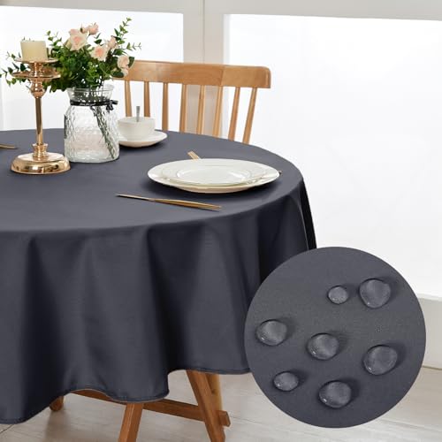 DWCN Grau Tischdecke Rund 140cm,Fleckschutz Abwaschbar Tischwäsche Wasserdicht Tischtuch für Esszimmer,Garten,Party,Hochzeiten oder Haushal von DWCN