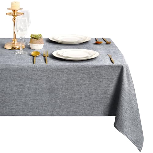 DWCN Grau Tischdecke Leinenoptik Abwaschbar Tischwäsche Wasserabweisend Tischtuch für Esszimmer, Garten, Party, Hochzeiten oder Haushalt,135x300cm von DWCN