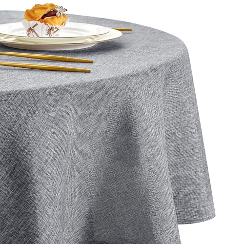 DWCN Grau Tischdecke Rund 140cm,Tischdecke Leinenoptik Abwaschbar Tischdecke Outdoor Tischdecke Wetterfest Tischwäsche für Esszimmer, Garten, Party, Hochzeiten, Haushalt Wohnzimmer, Balkon DWCN Grau Tischdecke Rund 140cm,Tischdecke Leinenoptik Abwaschbar Tischdecke Outdoor Tischdecke Wetterfest Tischwäsche für Esszimmer, Garten, Party, Hochzeiten, Haushalt Wohnzimmer, Balkon von DWCN