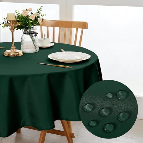 DWCN Grün Tischdecke,Rund 120cm,Fleckschutz Abwaschbar Tischwäsche Wasserdicht Tischtuch für Esszimmer,Garten,Party,Hochzeiten oder Haushal von DWCN