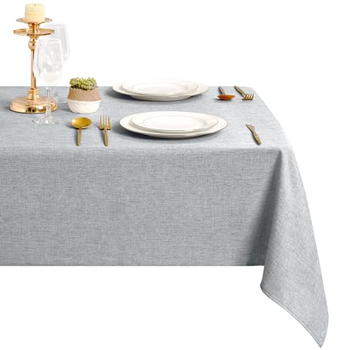 DWCN Hellgrau Tischdecke Leinenoptik Abwaschbar Tischwäsche Wasserabweisend Tischtuch für Esszimmer, Garten, Party, Hochzeiten oder Haushalt,160x320cm von DWCN