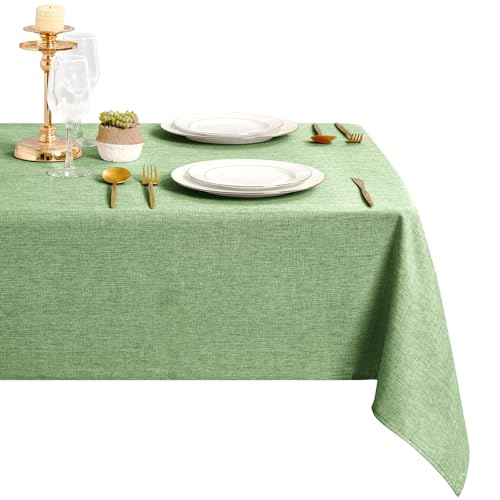 DWCN Hellgrün Tischdecke Leinenoptik Abwaschbar Tischwäsche Wasserabweisend Tischtuch für Esszimmer, Garten, Party, Hochzeiten oder Haushalt,160x320cm von DWCN