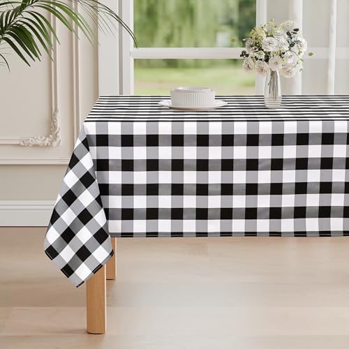 DWCN Karierte Tischdecke 140x200cm Tischdecke Outdoor Tischdecke Abwaschbar Wetterfest Fleckschutz Wasserdicht Tischdecke für Draußen Picknick Esszimmer Garten Party Hochzeiten, Schwarz und Weiß von DWCN