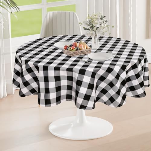 DWCN Karierte Tischdecke Rund 120cm Tischdecke Outdoor Tischdecke Abwaschbar Wetterfest Fleckschutz Wasserdicht Tischdecke für Draußen Picknick Esszimmer Garten Party Hochzeiten, Schwarz und Weiß von DWCN